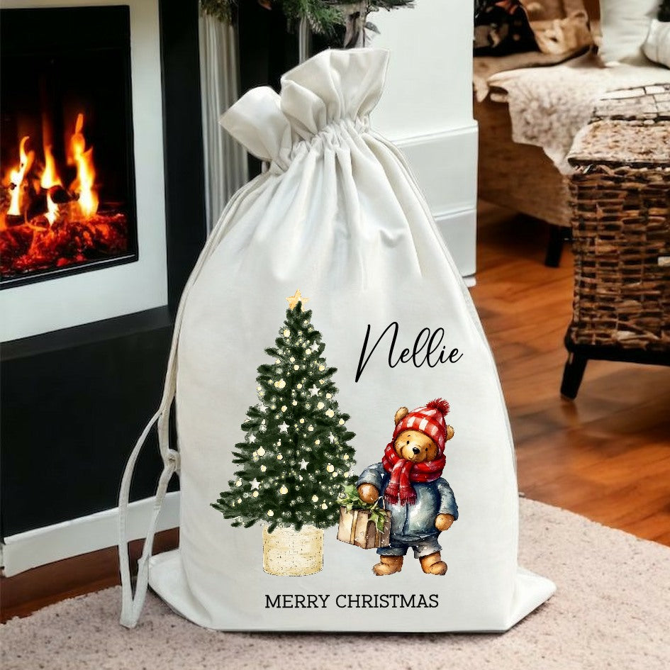 Personalised Pooh Bear Christmas Stocking or Santa Sack