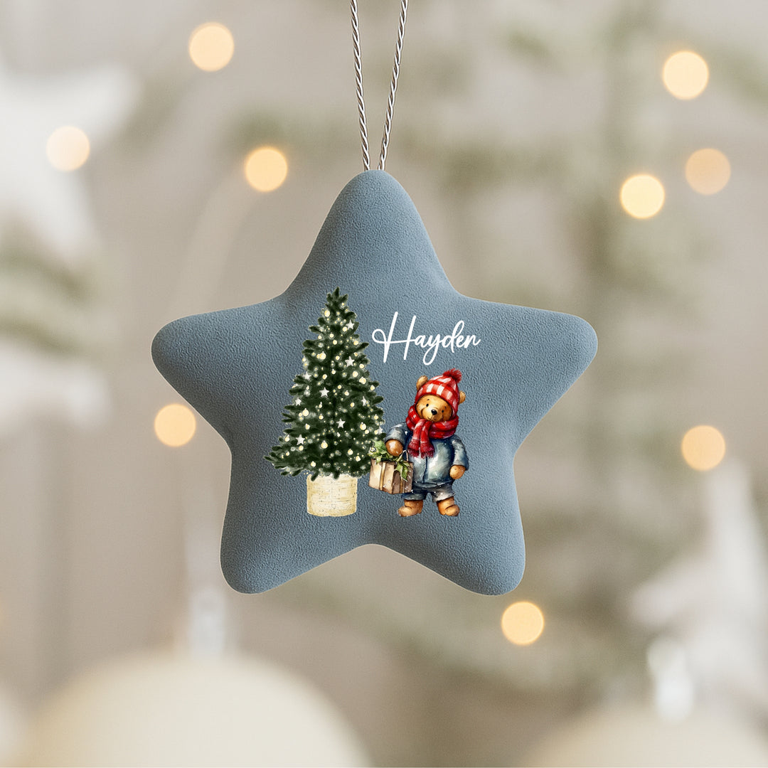 Personalied Pooh Bear Felt Star Christmas Bauble