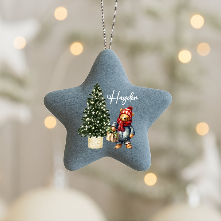 Personalied Pooh Bear Felt Star Christmas Bauble