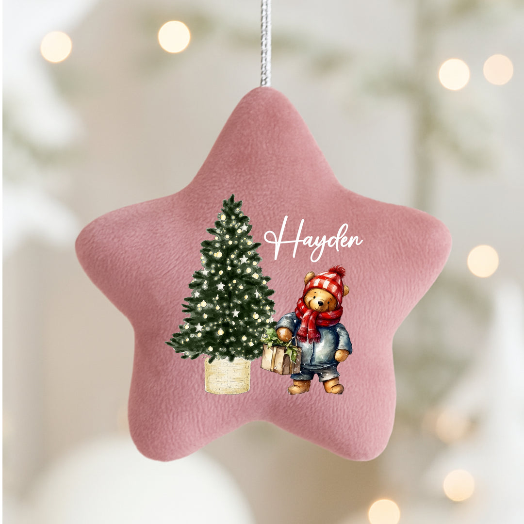 Personalied Pooh Bear Felt Star Christmas Bauble