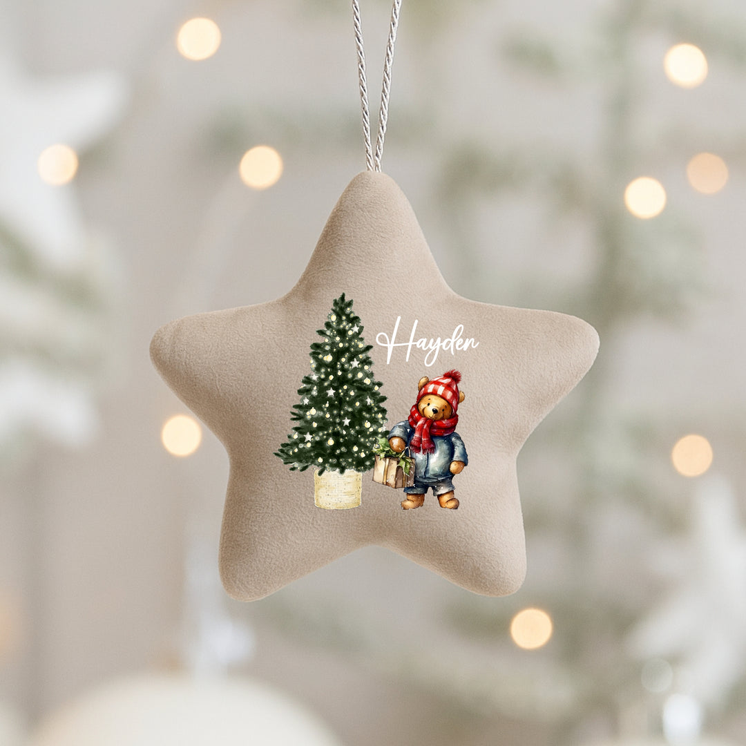 Personalied Pooh Bear Felt Star Christmas Bauble