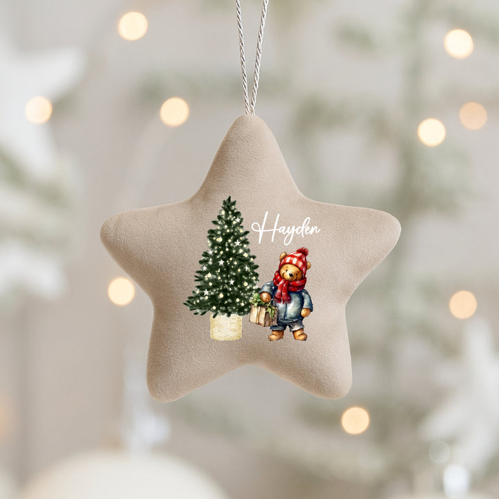 Personalied Pooh Bear Felt Star Christmas Bauble