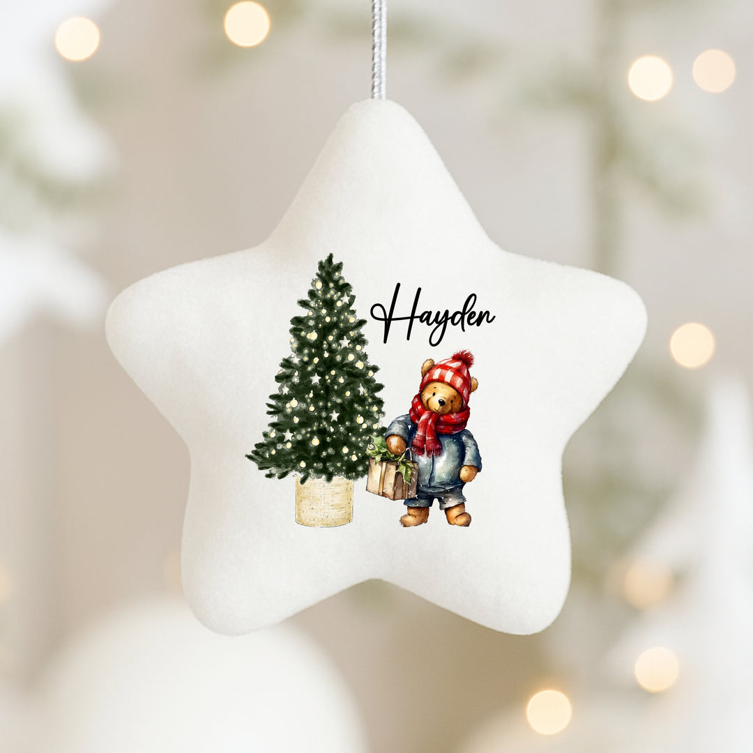 Personalied Pooh Bear Felt Star Christmas Bauble