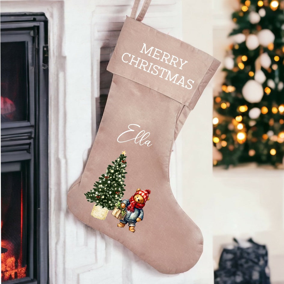 Personalised Pooh Bear Christmas Stocking or Santa Sack