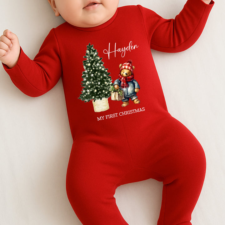 Personalised Pooh Bear Christmas Baby Grow