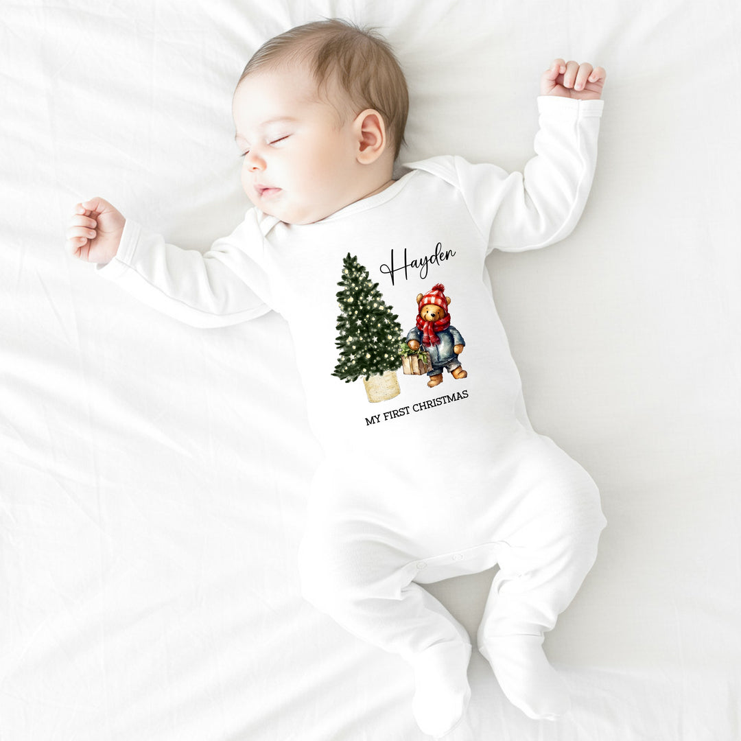 Personalised Pooh Bear Christmas Baby Grow