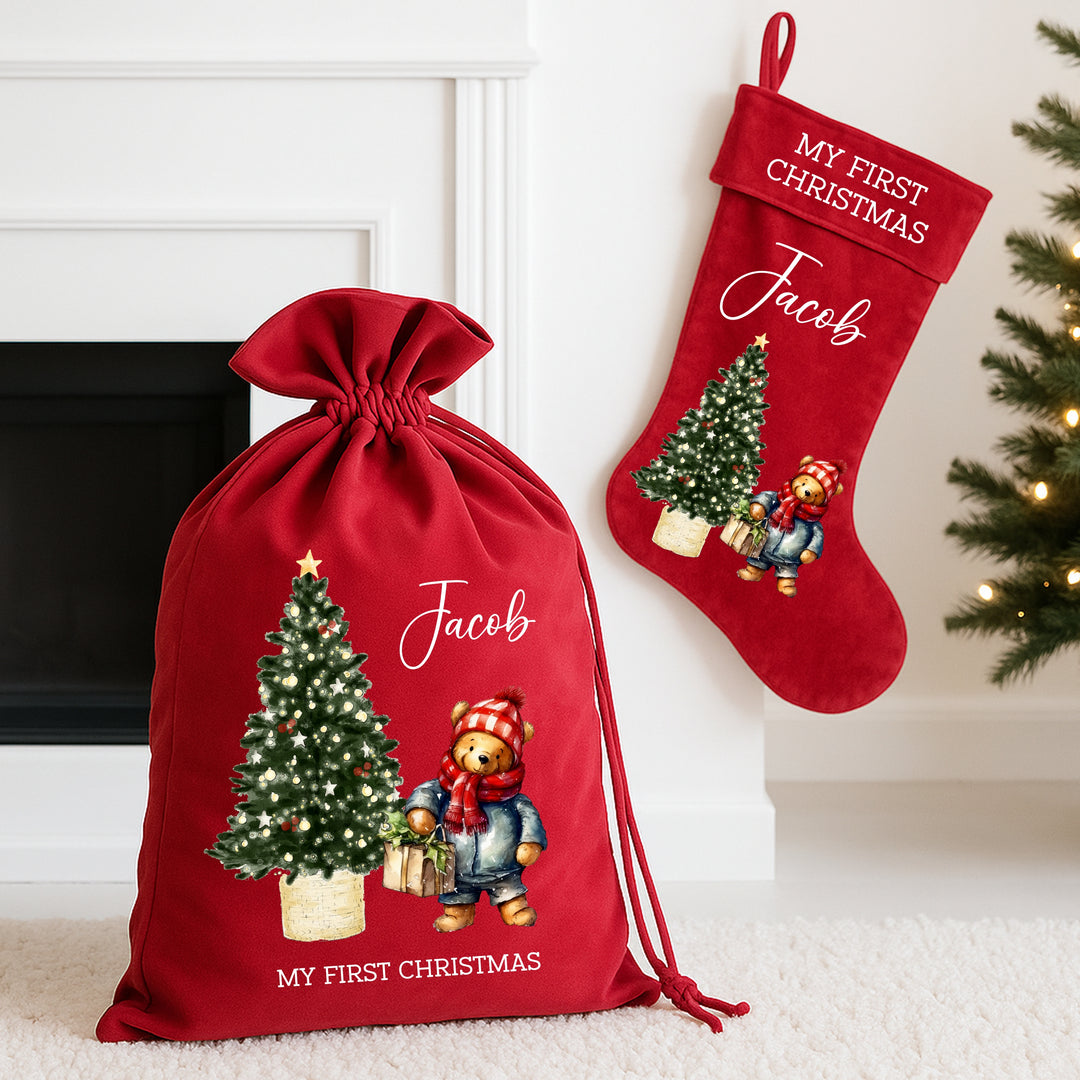 Personalised Pooh Bear Christmas Stocking or Santa Sack