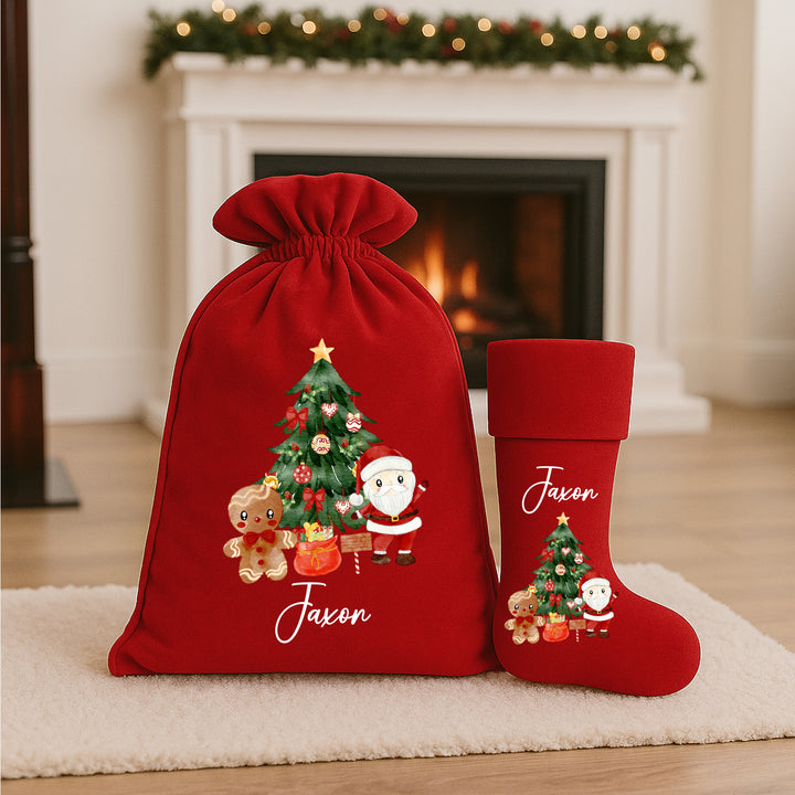 Personalised Santa Clause Scene Christmas Stocking or Santa Sack