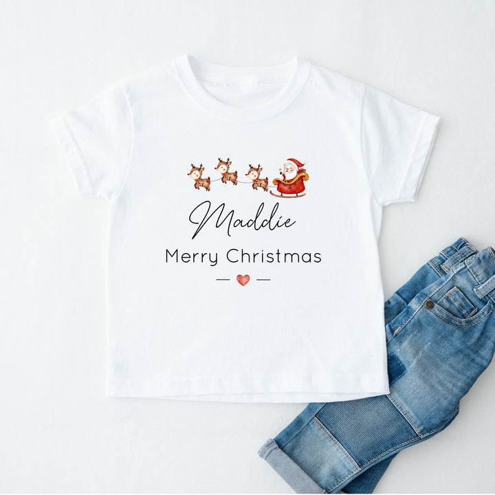 Personalised Santa Sleigh Matching Christmas T-shirts With Optional Trousers