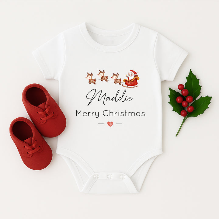 Personalised Santa Sleigh Matching Christmas T-shirts With Optional Trousers