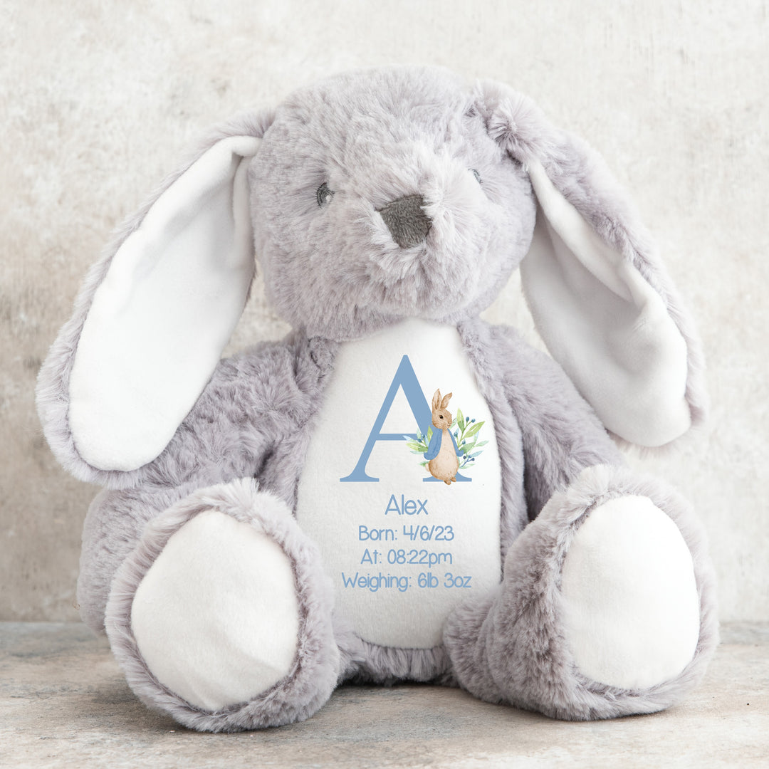 Personalised Blue Bunny Birth Announcement Teddy