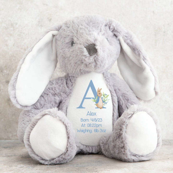 Personalised Blue Bunny Birth Announcement Teddy