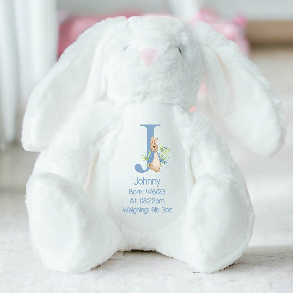 Personalised Blue Bunny Birth Announcement Teddy