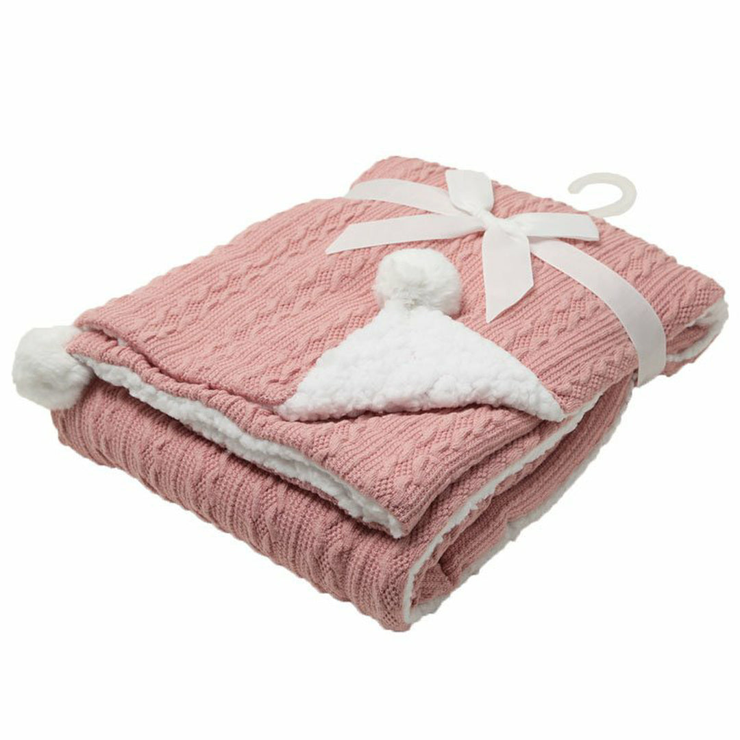 Personalised Embroidered Rose Pink Baby Knitted Pompom Blanket