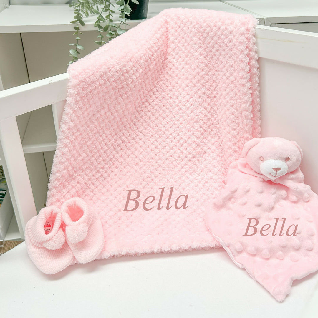 Personalised Girls Embroidered Pink Blanket, Comforter or Gift Set