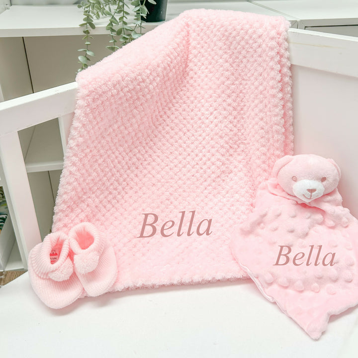 Personalised Girls Embroidered Pink Blanket, Comforter or Gift Set