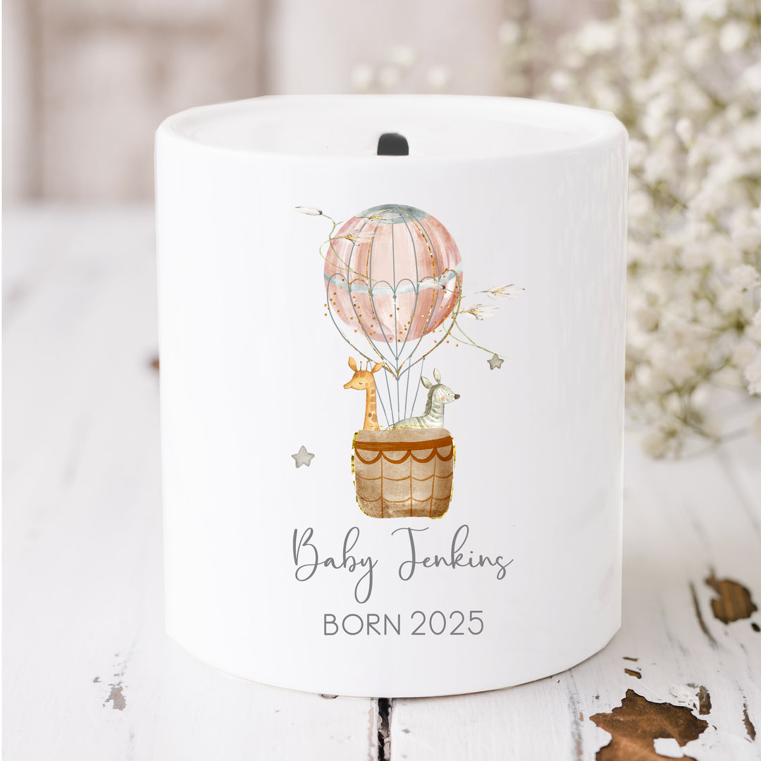 Personalised Pink Hot Air Balloon Ceramic Money Box
