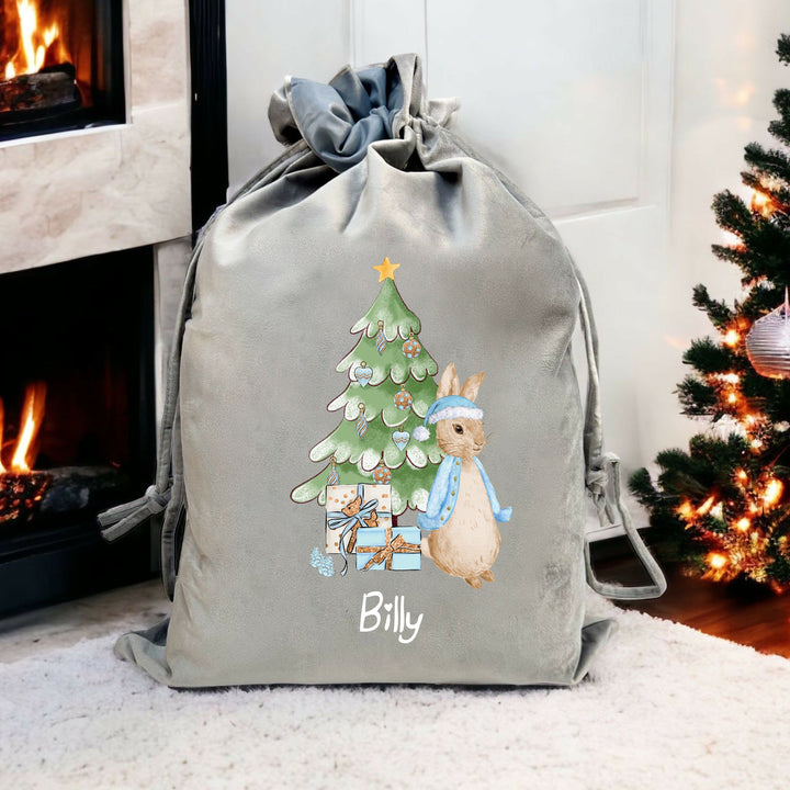 Personalised Blue Rabbit Christmas Stocking or Santa Sack