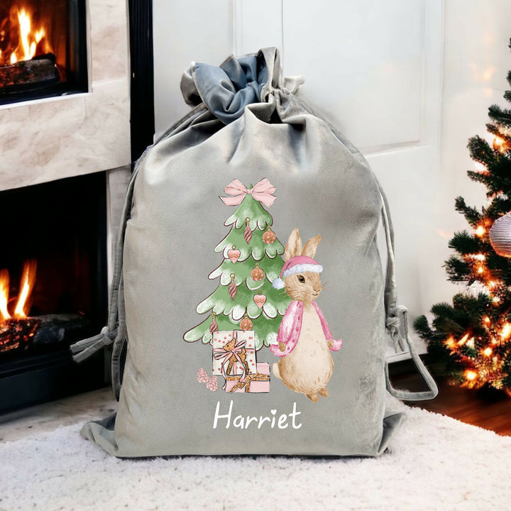 Personalised Pink Rabbit Christmas Tree Stocking or Santa Sacks
