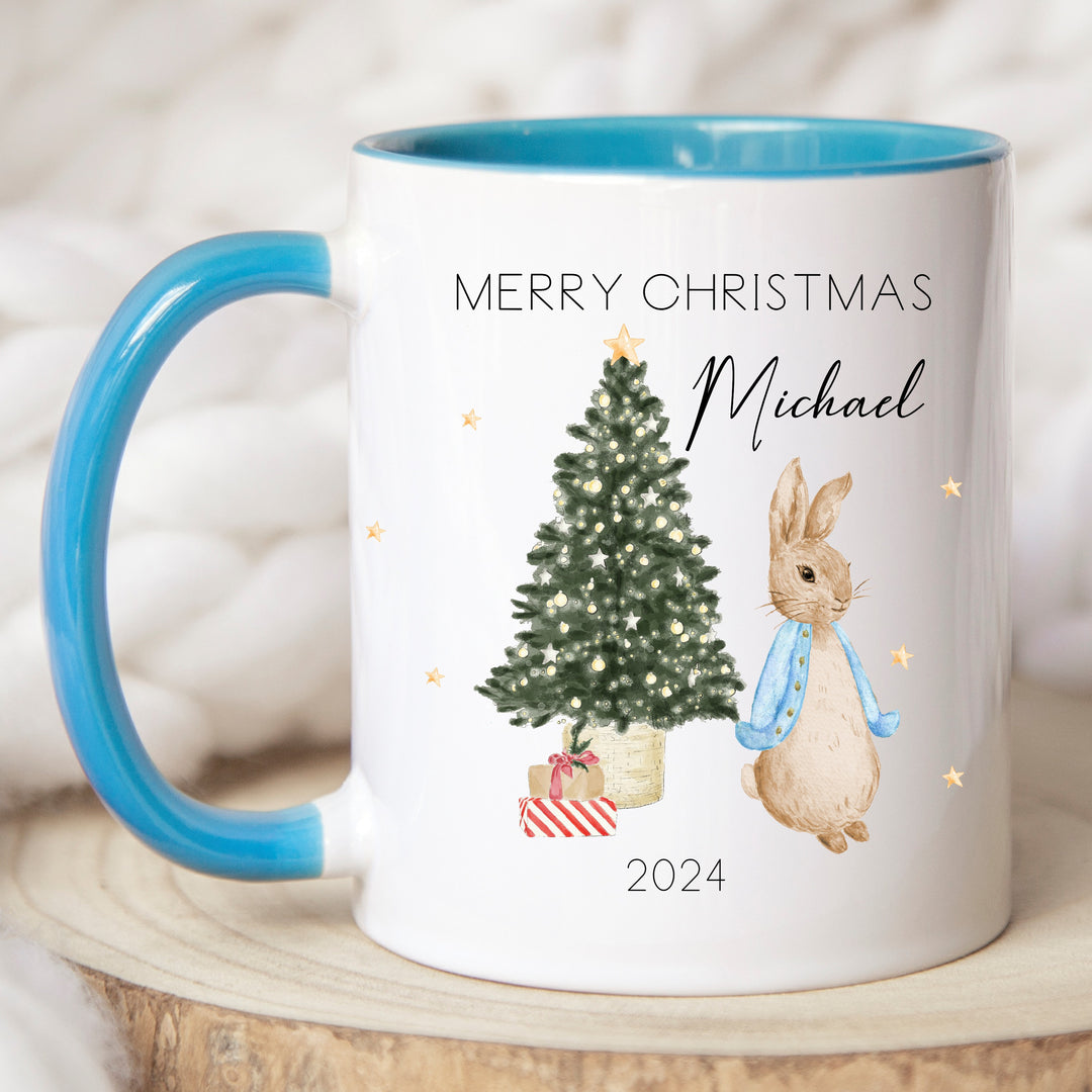 Personalised Boys Blue Rabbit Christmas Mug
