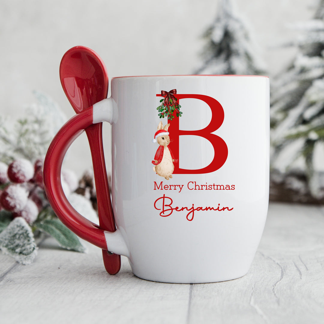Personalised Red Rabbit Name Hot Chocolate Mug
