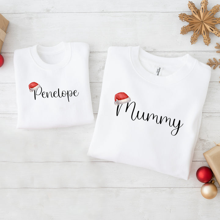 Personalised Name with Santa Hat Family Matching Sweatshirt/Babygrow