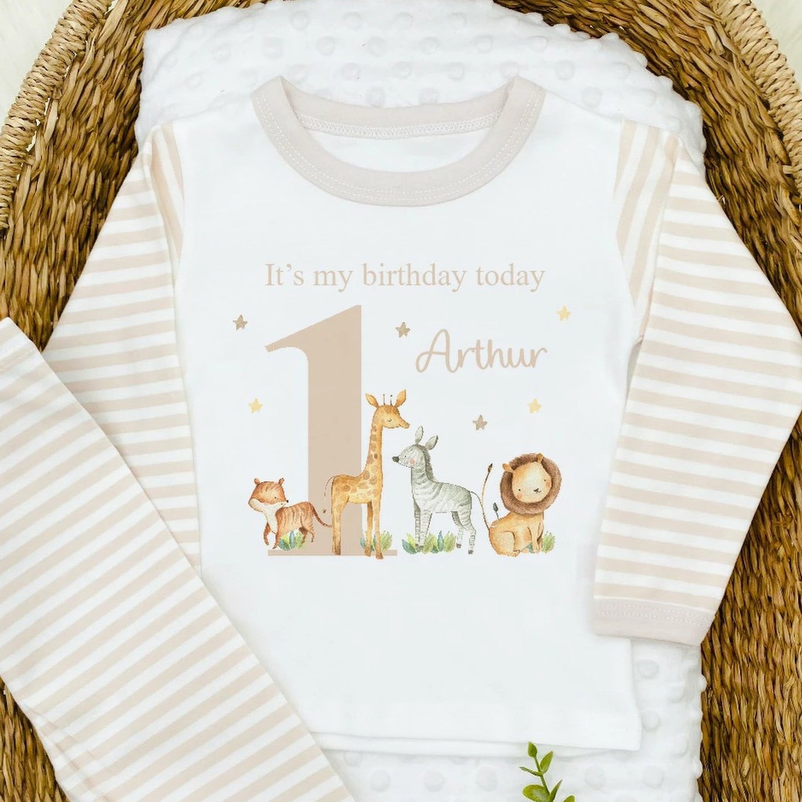 Personalised First Birthday Wild ONE Beige Pyjamas allaboutthebump