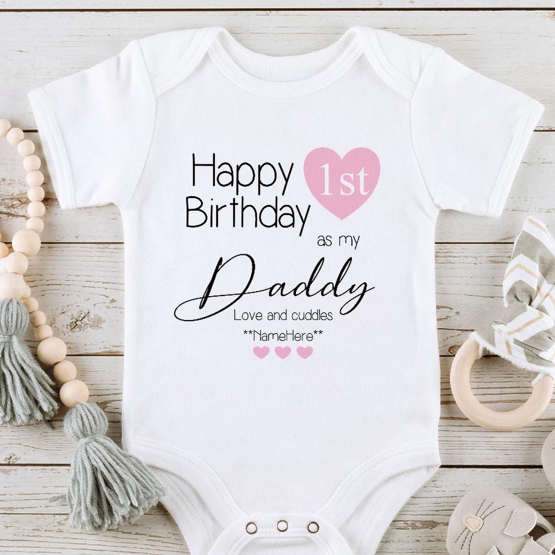 Happy 1st Birthday as my Daddy Pink Outfit (Babygrow | Vest)
