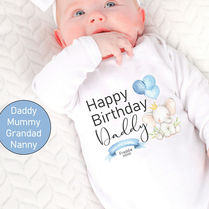 Happy 1st Birthday Daddy Blue Elephant Babygrow/Vest