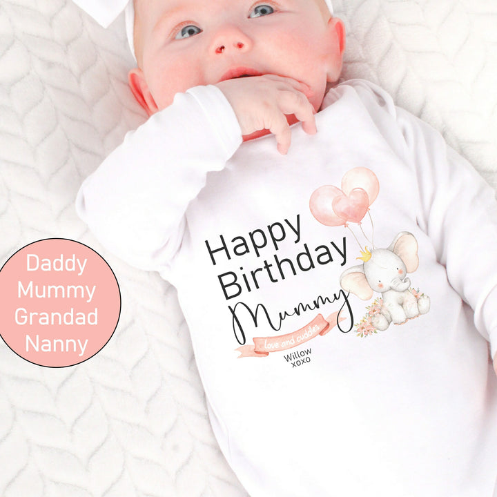 Happy 1st Birthday Mummy Pink Elephant Babygrow/Vest
