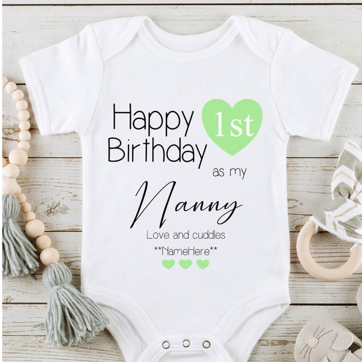 Happy 1st Birthday as my Grandad Green Outfit (Babygrow | Vest)