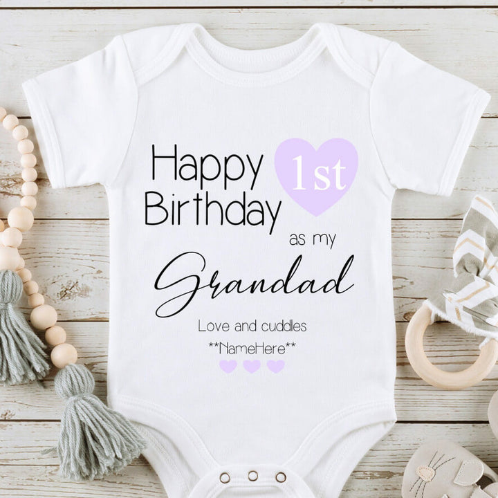 Happy 1st Birthday as my Grandad Purple Outfit (Babygrow | Vest)