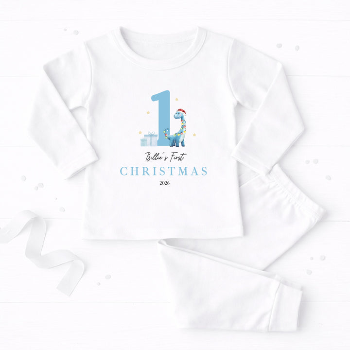 Personalised Blue Dinosaur My First Christmas Pyjamas