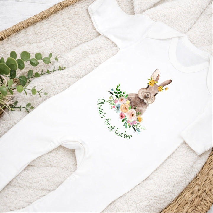 Personalised Floral Bunny My First Easter Baby Grow, Vest or Bib