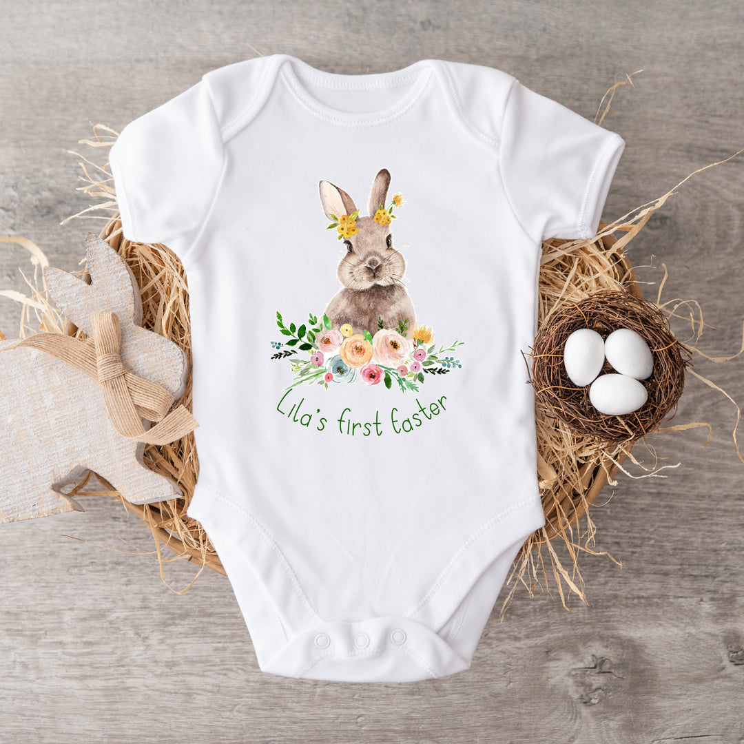 Personalised My First Easter Floral Bunny Babygrow/Vest