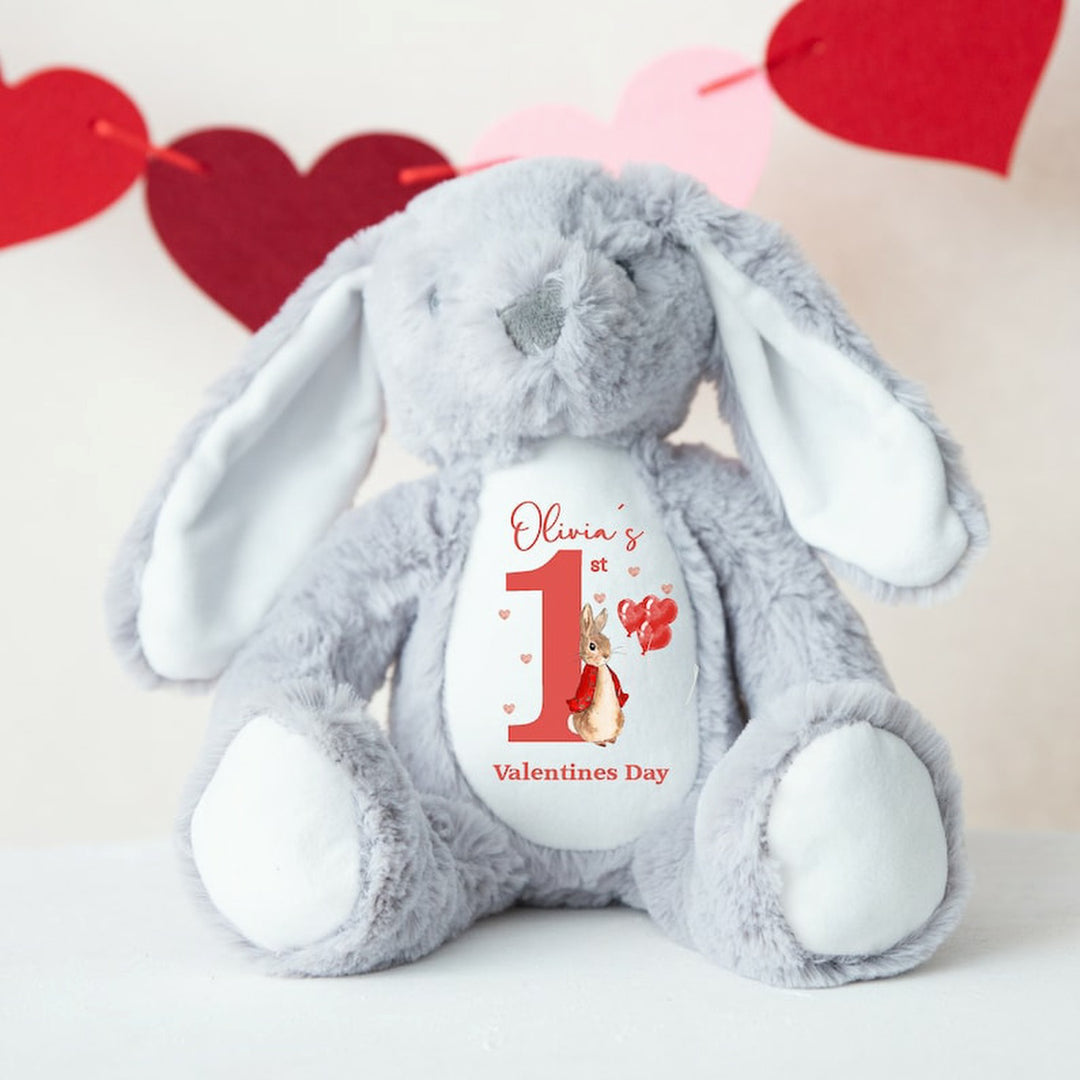 Personalised Valentines Red Rabbit White/Grey Bunny