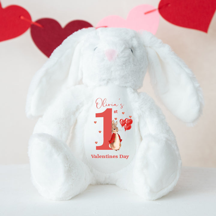 Personalised My 1st Valentines Red Rabbit White/Grey Bunny