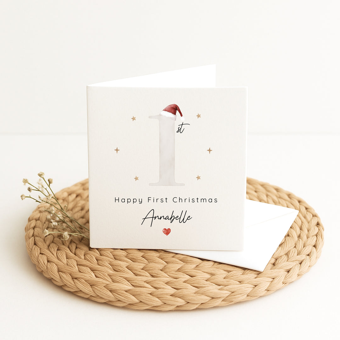Personalised Beige My First Christmas Card