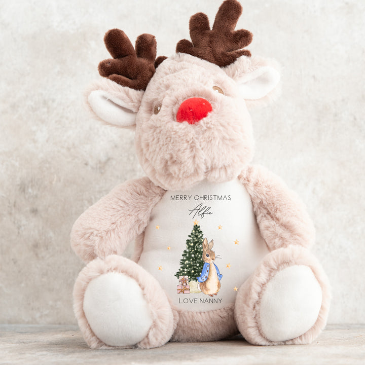 Merry Christmas Personalised RABBIT DESIGN Penguin or Reindeer Soft Plush Toy
