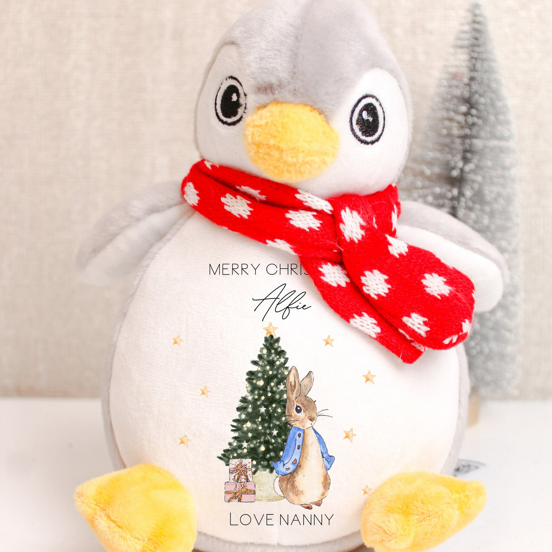 Merry Christmas Personalised RABBIT DESIGN Penguin or Reindeer Soft Plush Toy