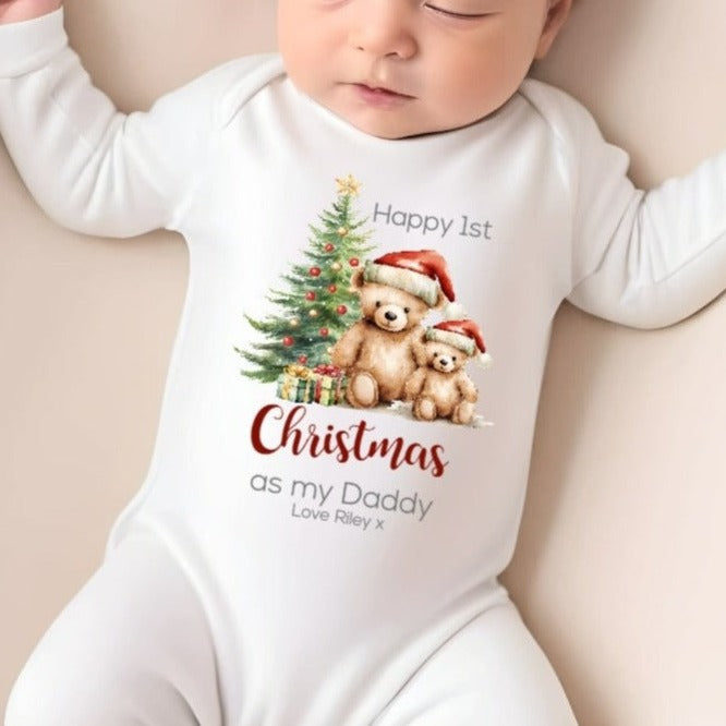 Personalised Teddy Bears First Christmas as my Daddy | Mummy | Nanny | Grandad... Babygrow/Vest/Bib