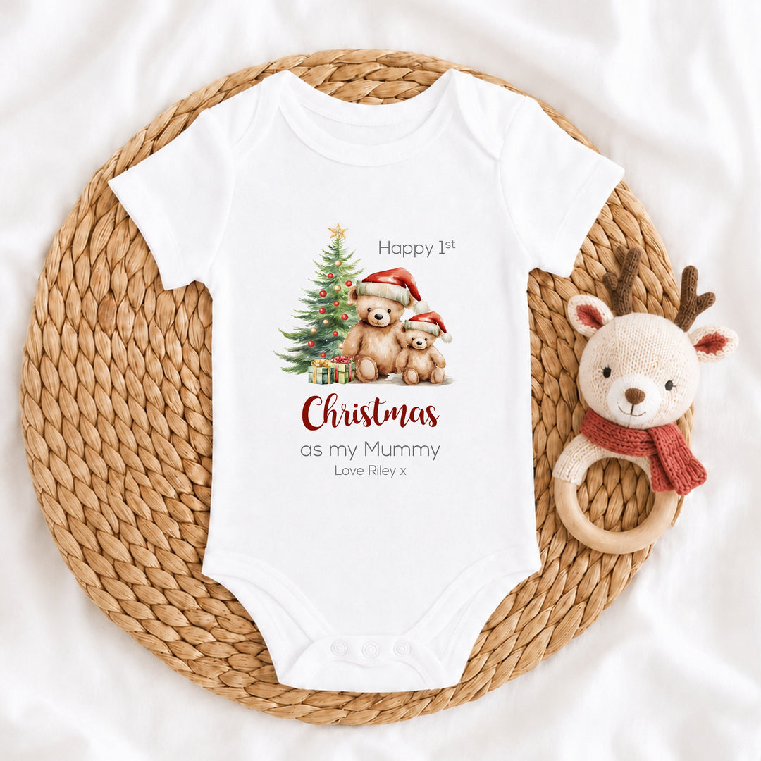 Personalised Teddy Bears Happy First Christmas as my Daddy/Mummy Baby Grow