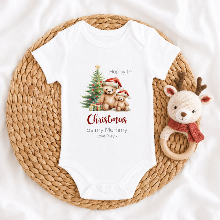 Personalised Teddy Bears Happy First Christmas as my Daddy/Mummy Baby Grow