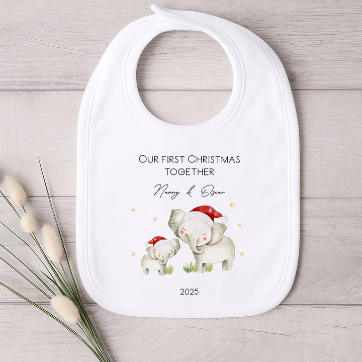Personalised Our First Christmas Elephant Family Baby Grow/Vest/Bib