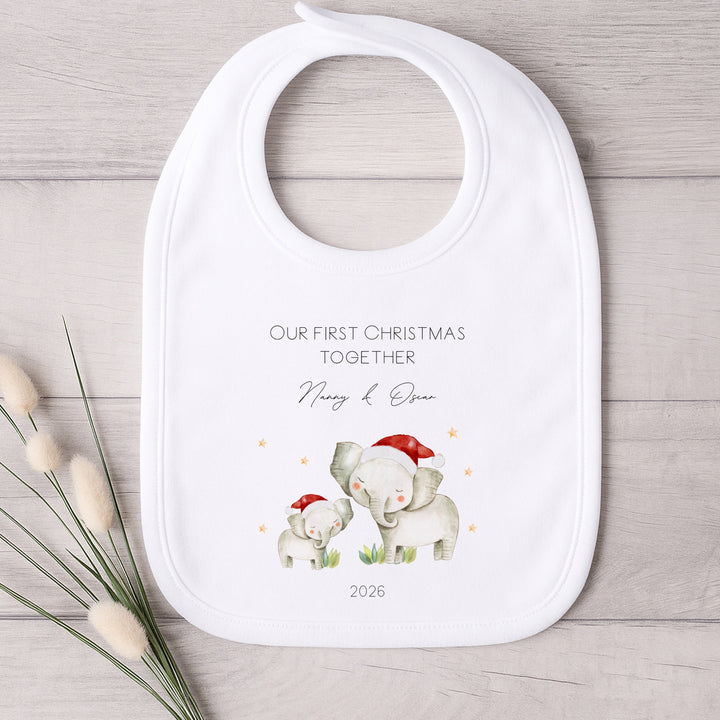 Personalised Elephant Our First Christmas Together Baby Grow, Vest or Bib