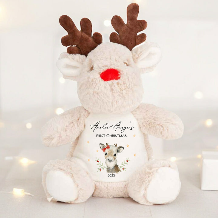 Personalised First Christmas Girl Reindeer Teddy