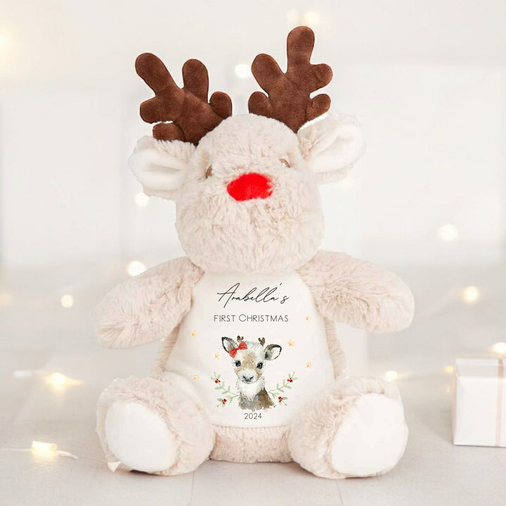 Personalised First Christmas Girl Reindeer Teddy