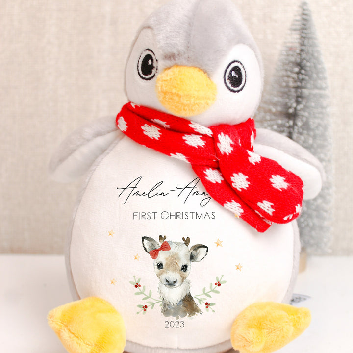 First Christmas GIRL REINDEER Personalised Penguin