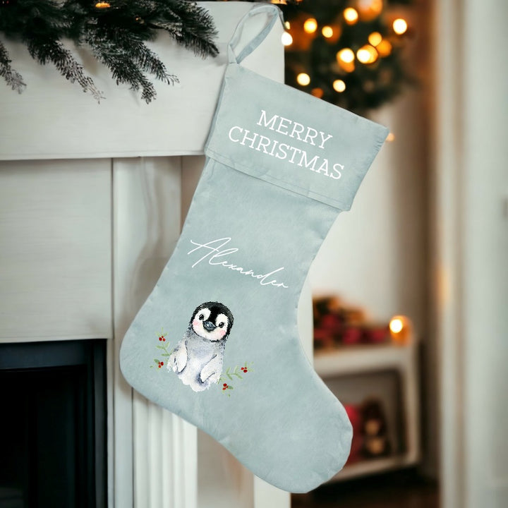 Personalised Christmas Penguin Christmas Stocking or Santa Sack