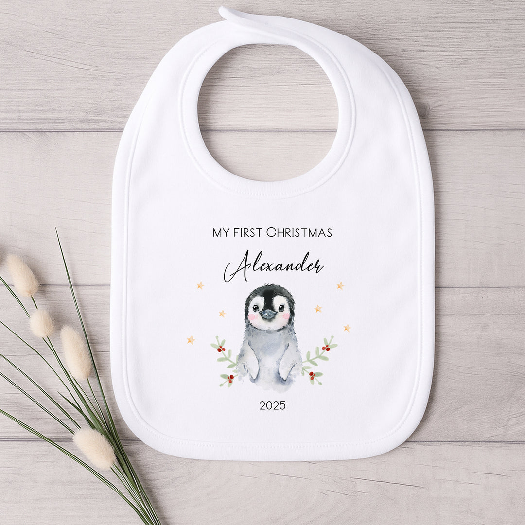 Personalised My First Christmas Little Penguin Baby Grow/Vest/Bib